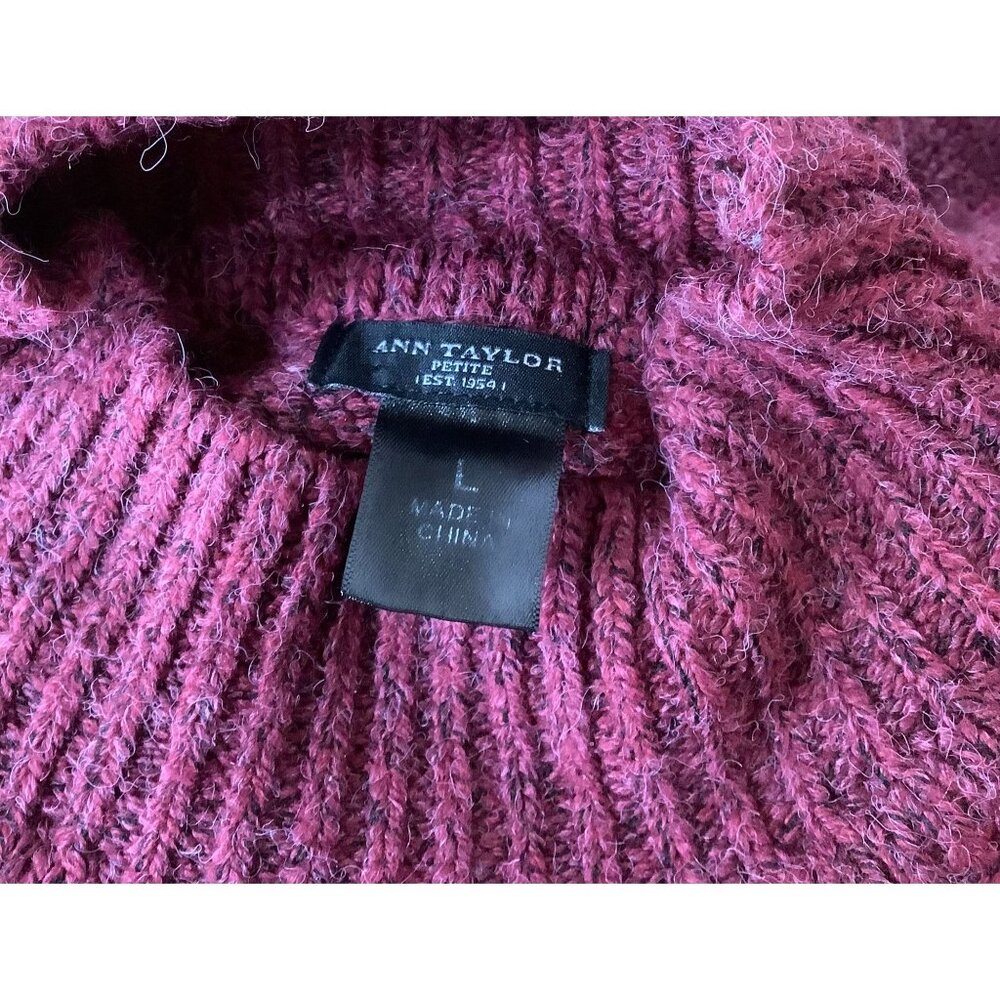 Ann Taylor Womens Burgundy Turtleneck Sweater Petite L Textured Checkered Knit - Picture 5 of 6